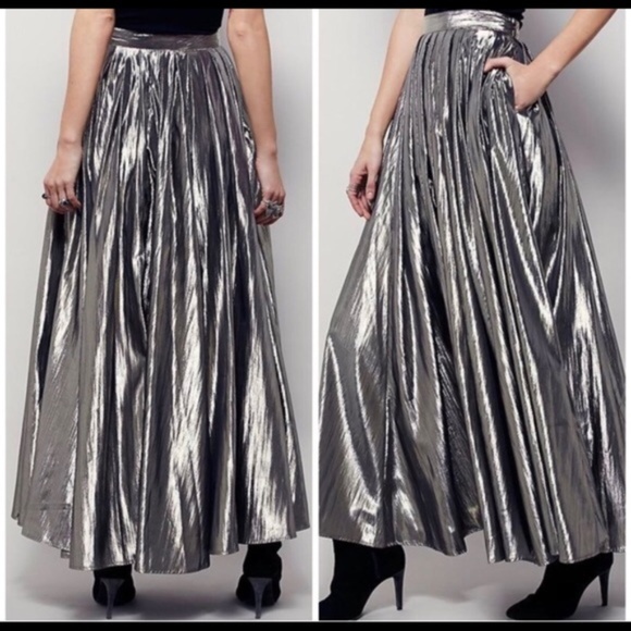 Free People Dresses & Skirts - Free People Lost in Light metallic Maxi Skirt 0 xs